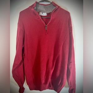Oscar De La Renta 1/4 Zip Pullover Sweater Mens 100% Cotton Large Red
